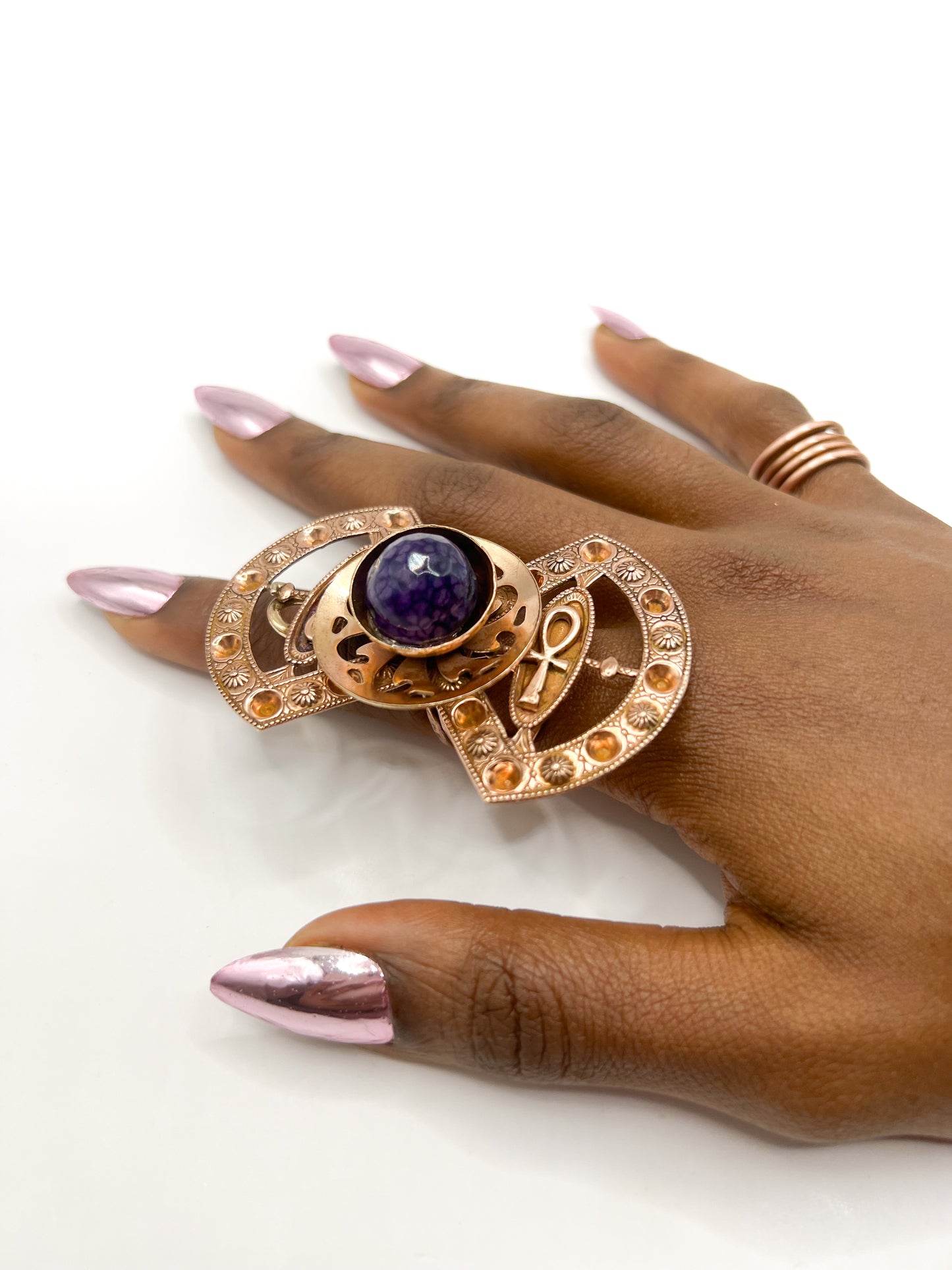 Purple Agate flower ring