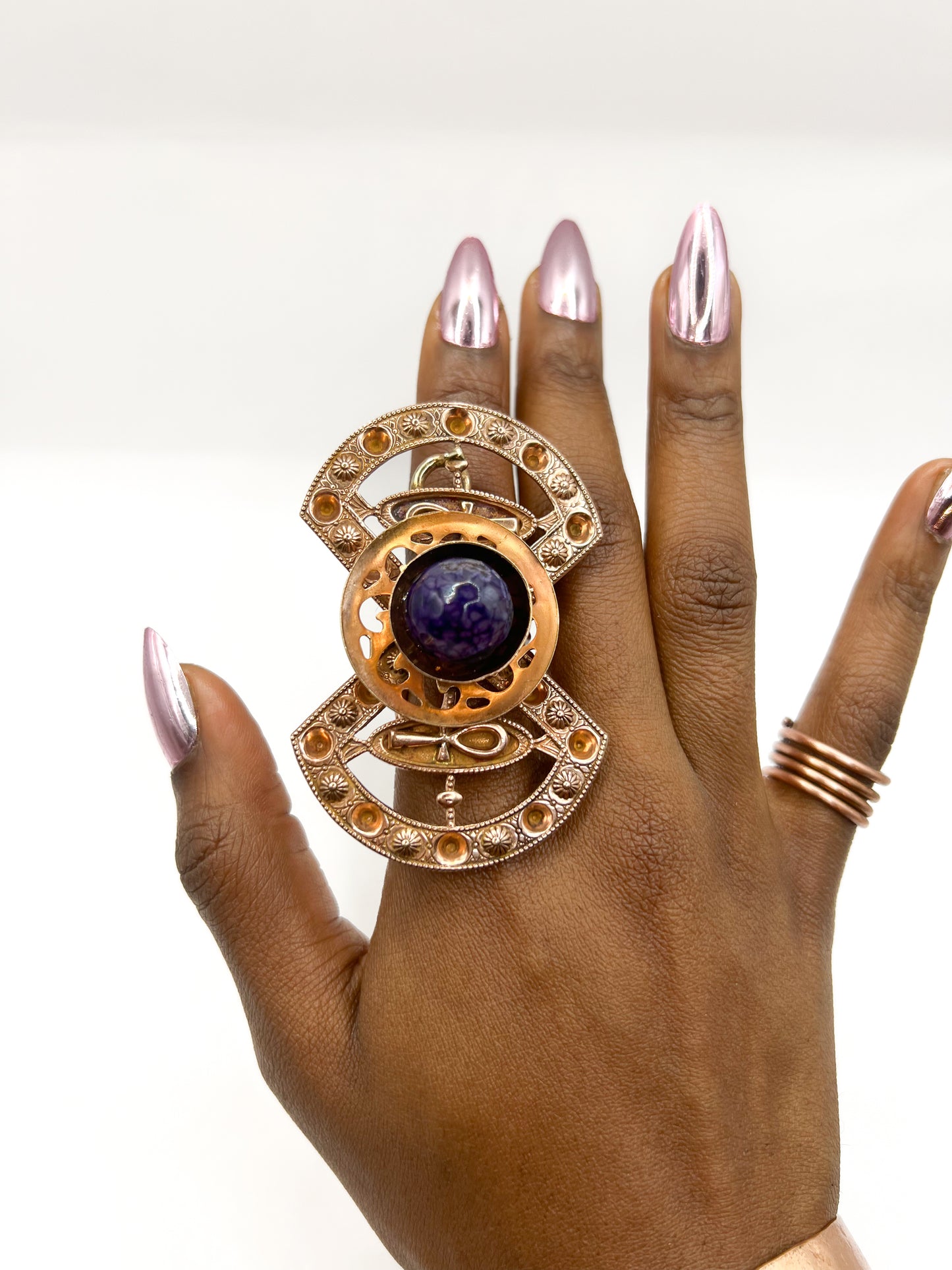 Purple Agate flower ring