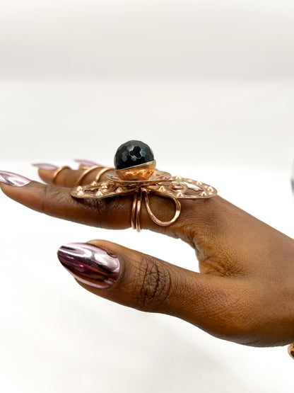 Black obsidian flower ring