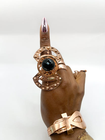 Black obsidian flower ring