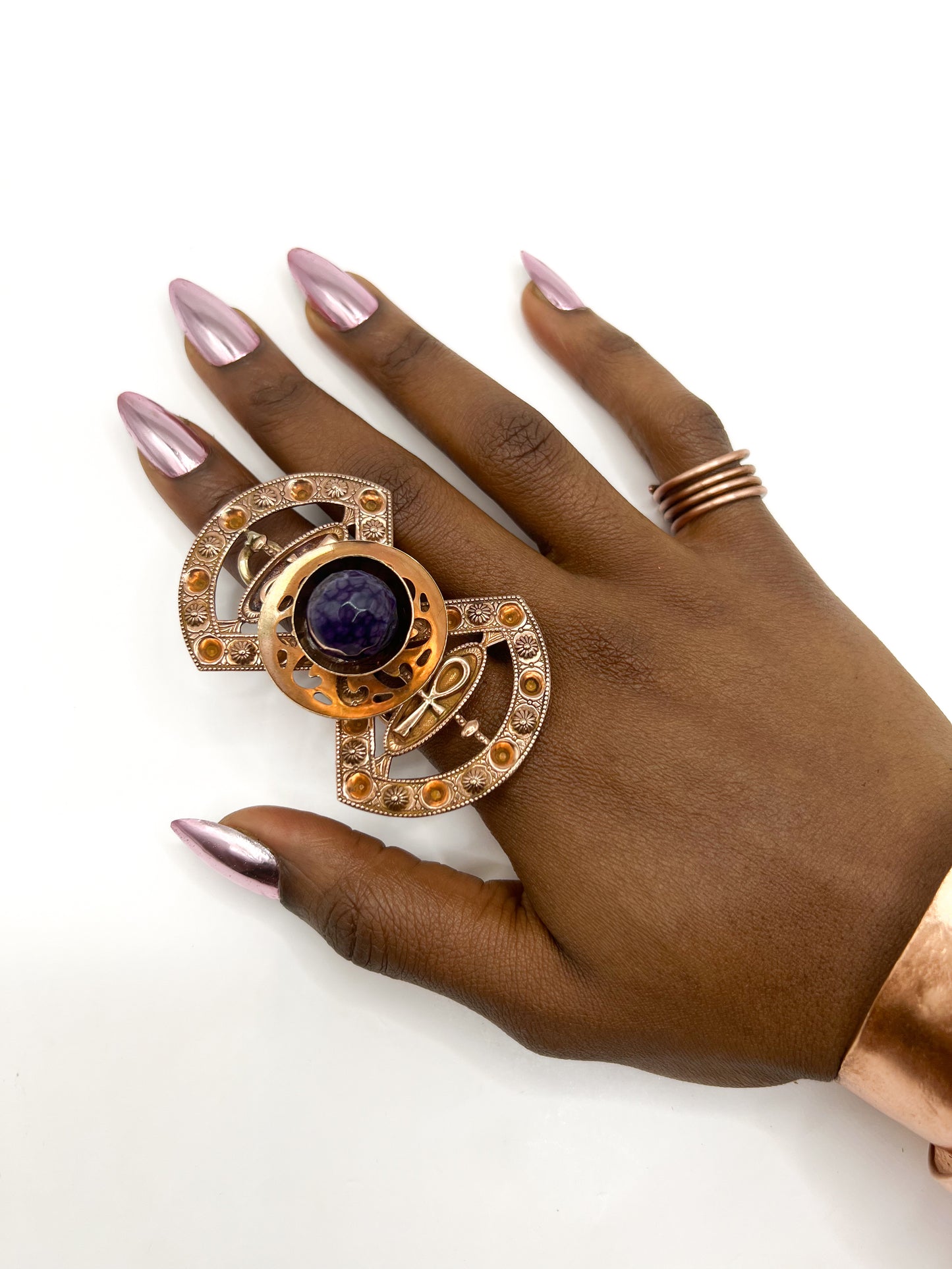 Purple Agate flower ring