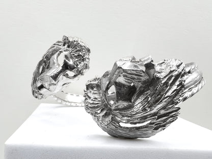 Silver double lion head bangle